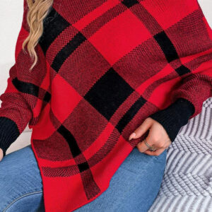 Plaid Contrast Turtleneck Cape Sweater