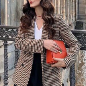 Checkered Office Long Sleeve Blazer